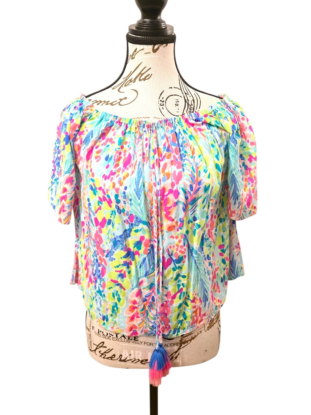 Lilly Pulitzer Off-Shoulder Floral Top in Pink, Blue, Yellow